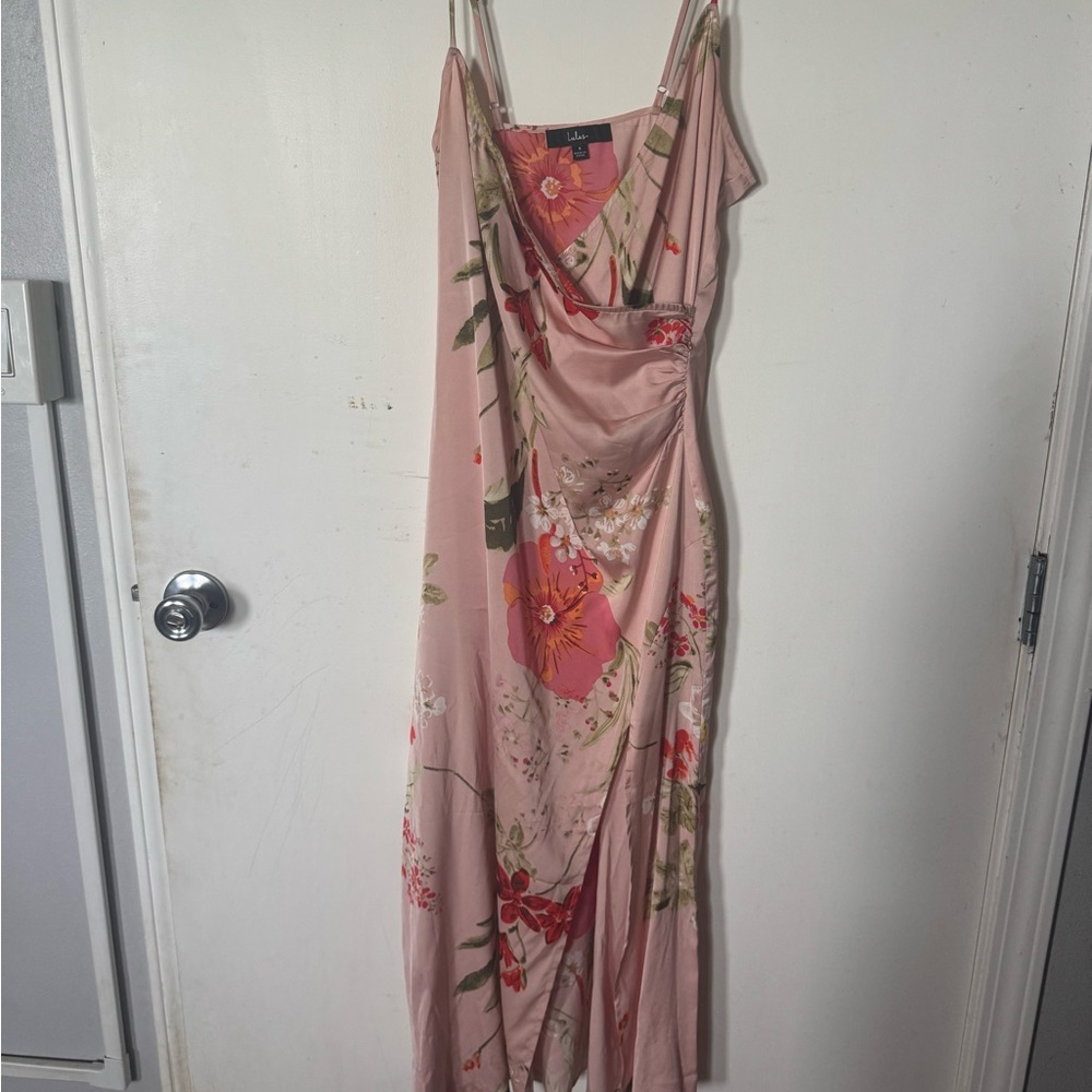 Lulu's Pink Spaghetti Strap Sleeveless Gown